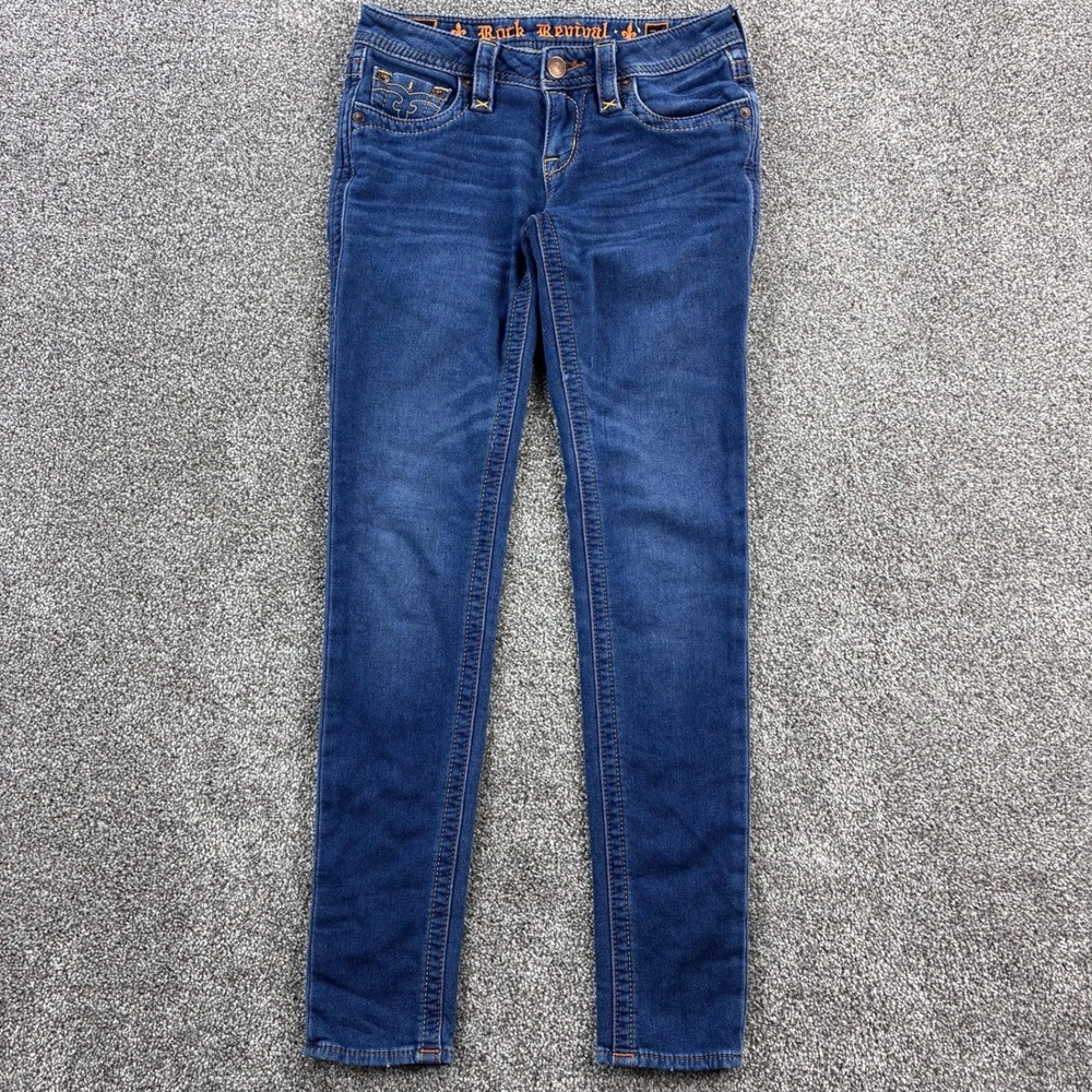Vintage Y2K Rock Revival Jeans Womens 27 Jessica Skinny Leg Flap Pocket Stretch